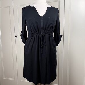 Torrid Black Long Sleeve Dress with Drawstring Waist and Zippered Front